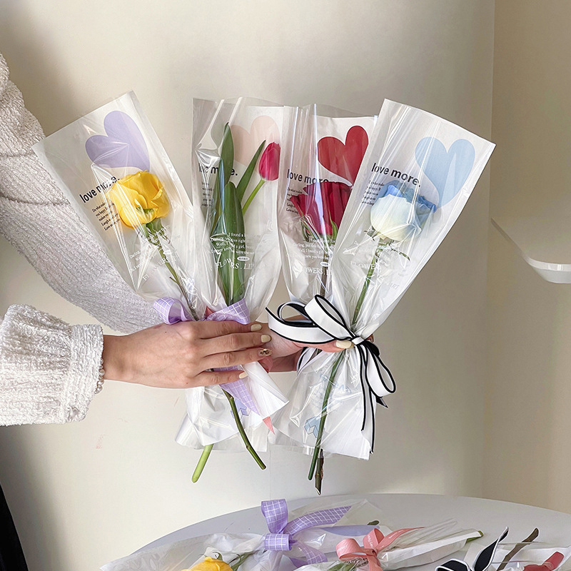 20pcs Single Rose Sleeves Flower Wrapping Bag Bouquet Packaging Bags ...