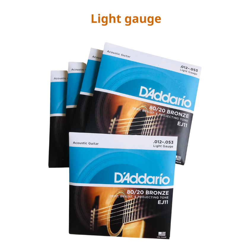Bộ dây đàn guitar acoustic D'addario EJ11 size 12 chính hãng (80/20 Bronze Strings) light gauge