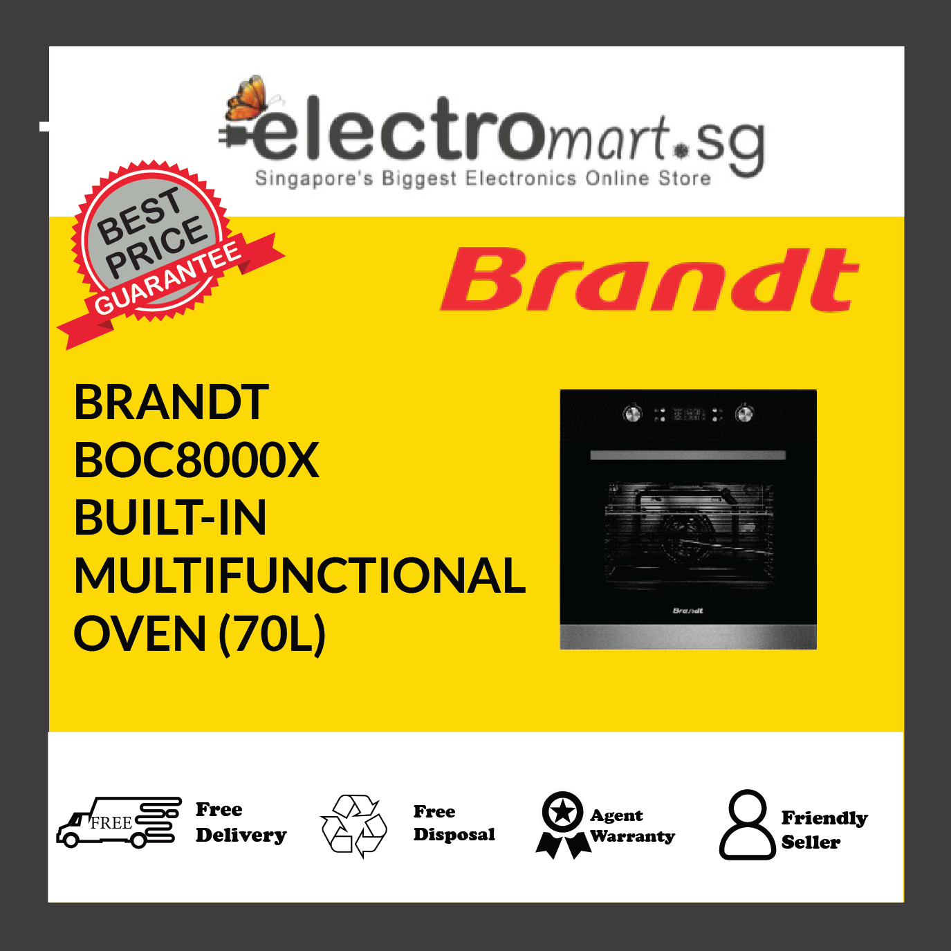BRANDT BOC8000X BUILTIN MULTIFUNCTIONAL OVEN (70L) Lazada Singapore