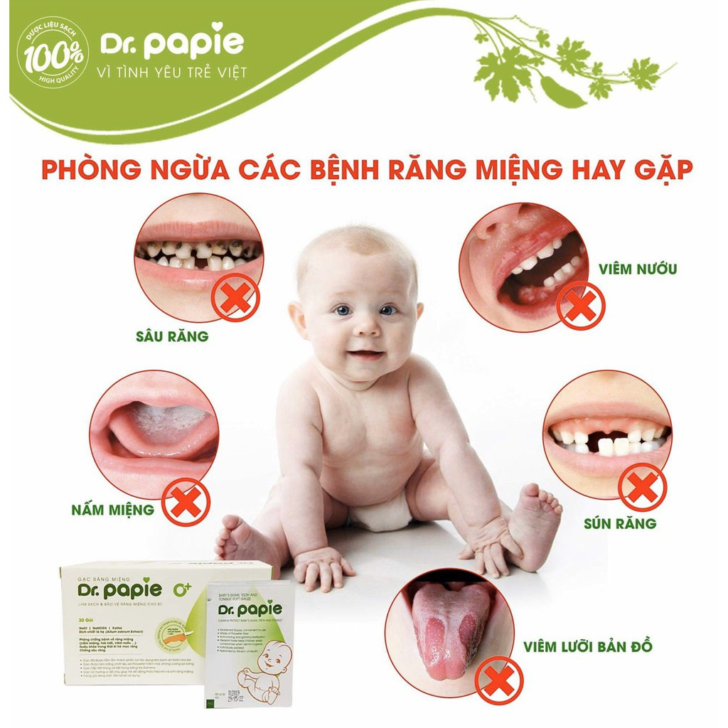 Gạc rơ lưỡi Dr.Papie hộp 30 gói cho bé chính hãng Kids Plaza