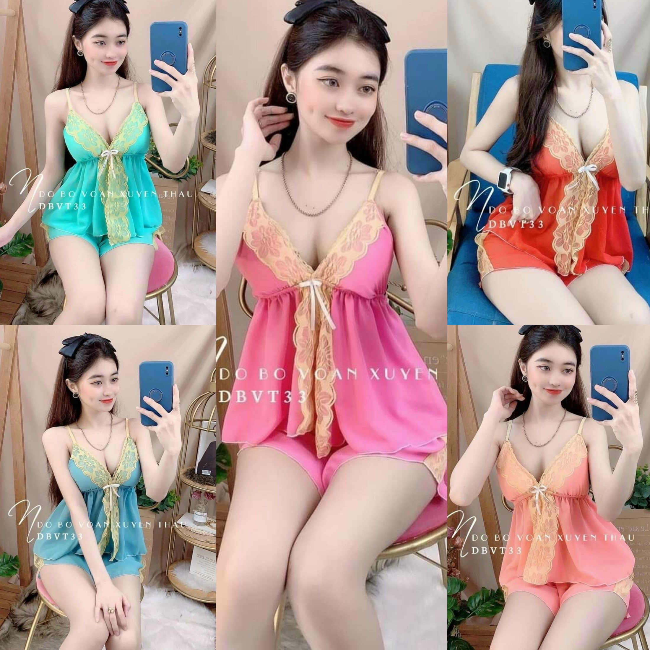 Bộ ngủ sexy phi mút 2 dây lưng phối ren vàng freesize dưới 58kg