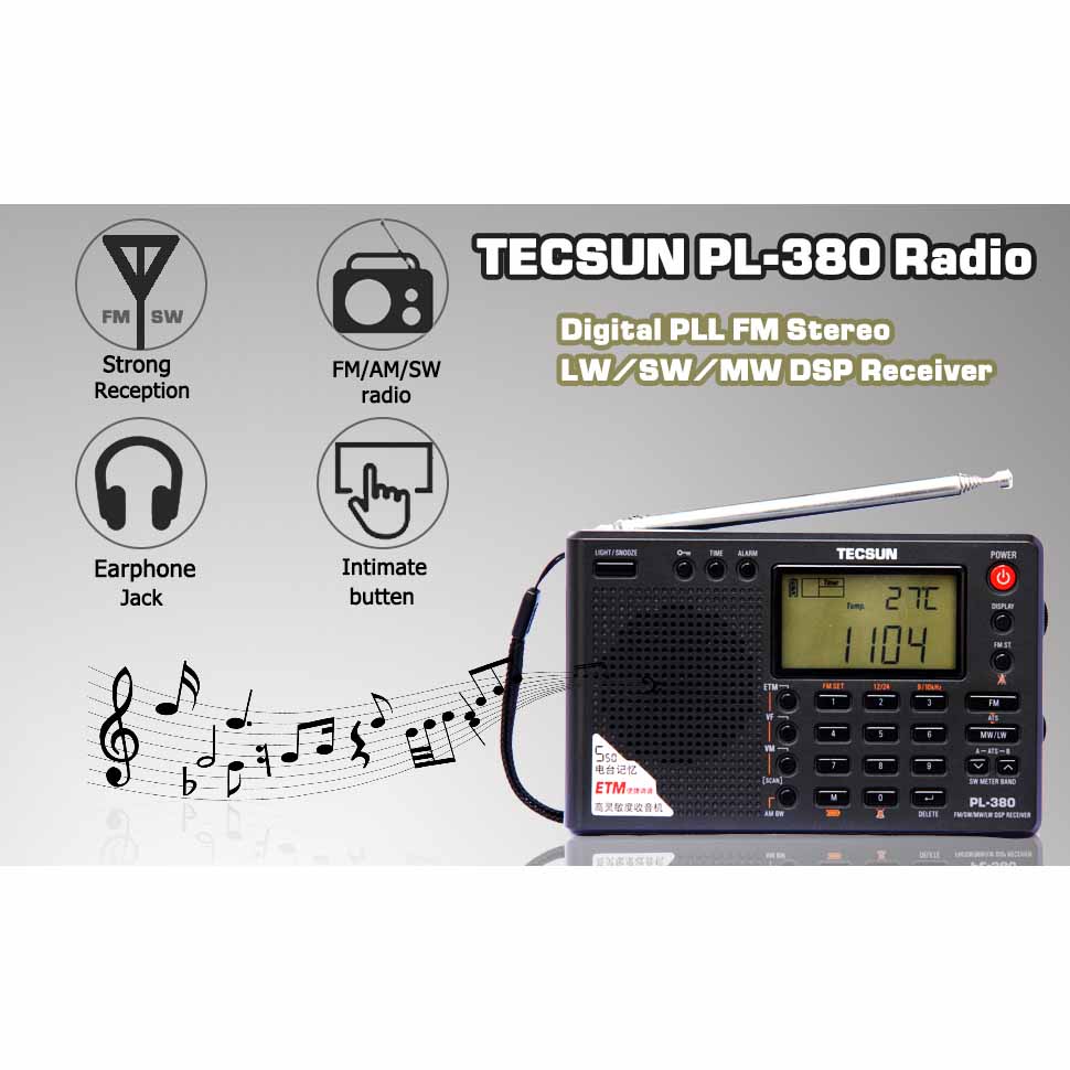 TECSUN PL-380 DSP FM Stereo. MW. SW. LW. World Band PLL Radio Receiver, LCD Display, ETM Function Added - 4