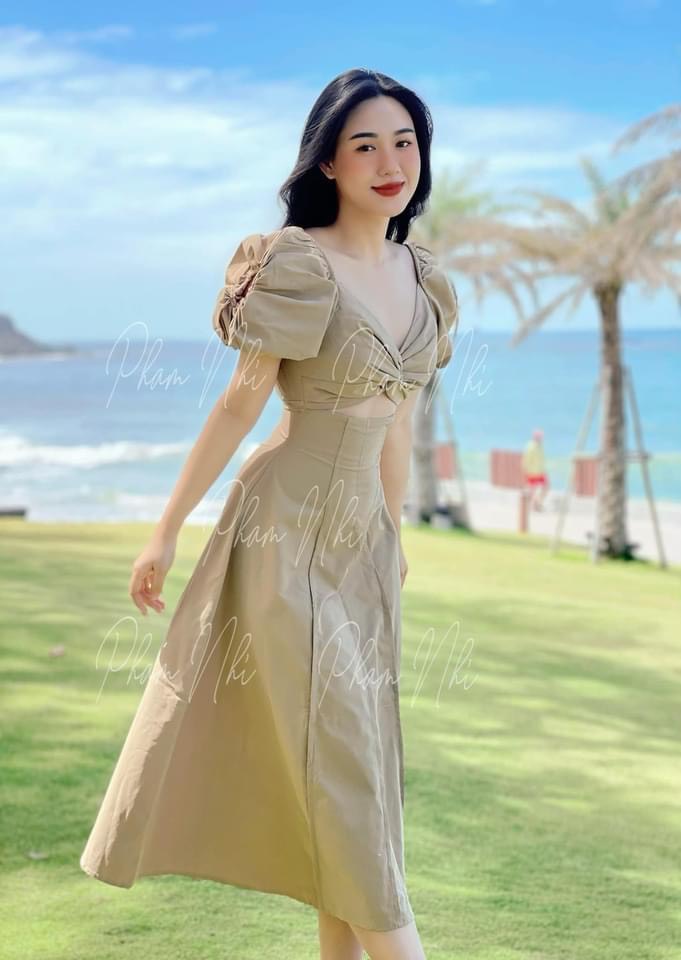 VÁY XOẮN NGỰC LI DỌC TAY BỒNG