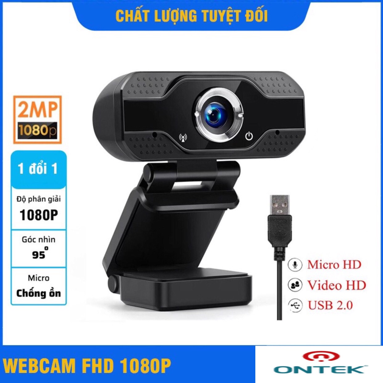 Webcam 1080P cho máy Tính, Camera Có Mic - Học Online ZOOM, Trực Tuyến thumbnail