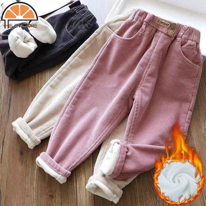 HS Boys and girls velvet corduroy casual pants Children s thickened loose