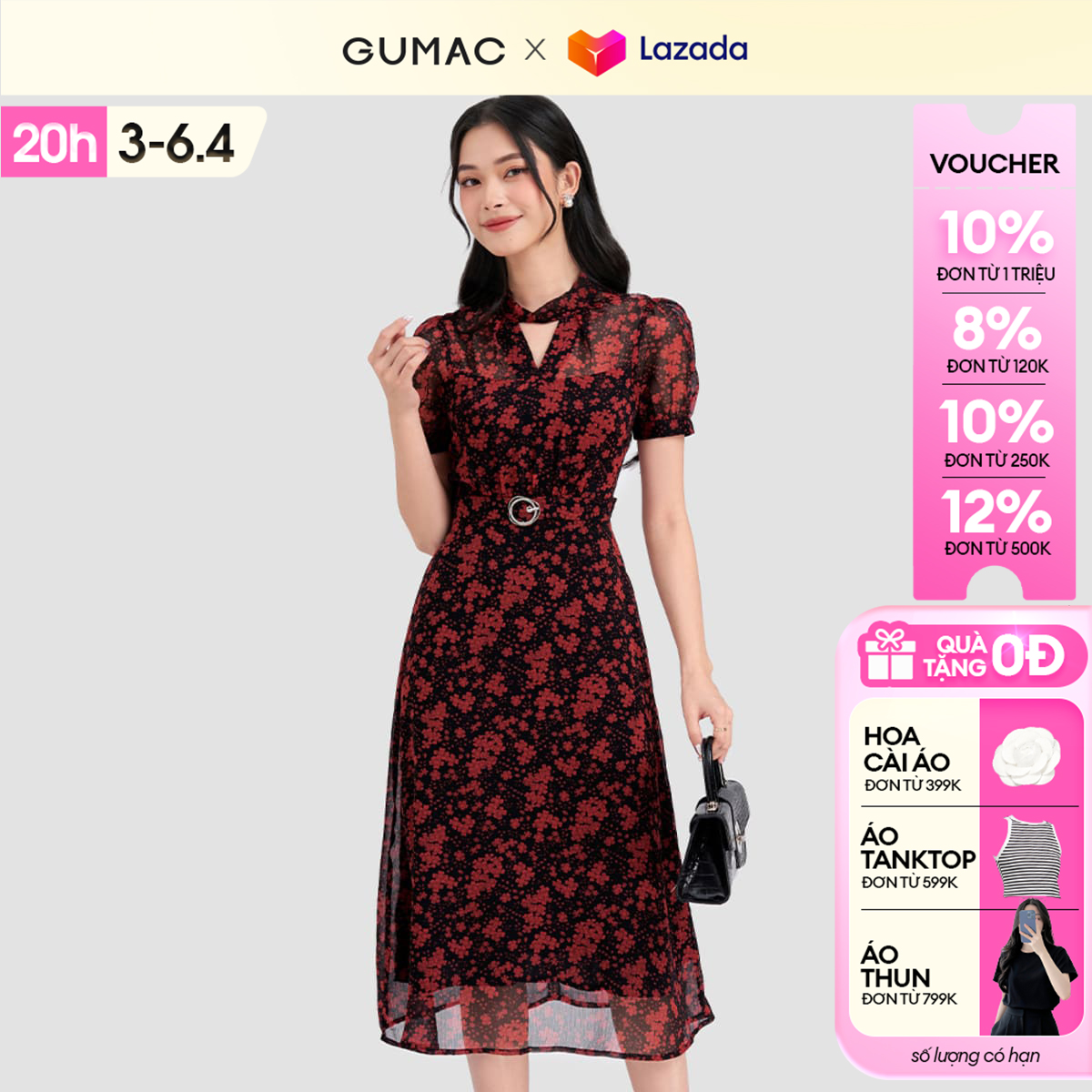 Đầm nữ A cổ xoắn GUMAC DD03065