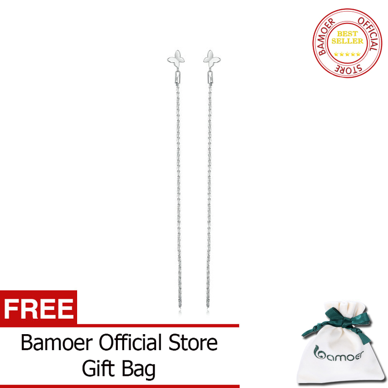BAMOER 925 Sterling Silver Butterfly Stud Earrings Long Tassel Drop Earrings for Women Engagement Gift Fine Jewelry SCE1665
