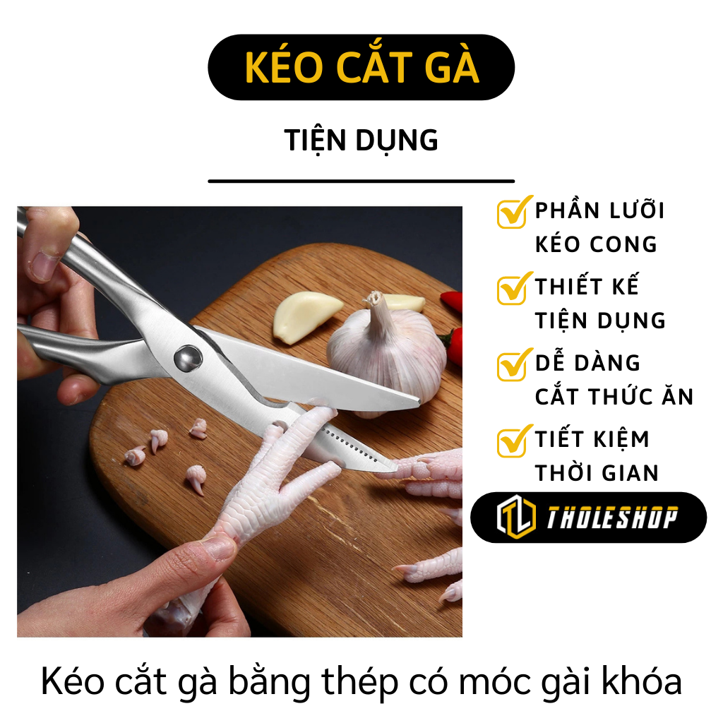 Kéo cắt gà - Kéo cắt bằng thép cao cấp - Kéo cắt nhà bếp bằng thép có móc gài khóa - Kéo cắt đa năng