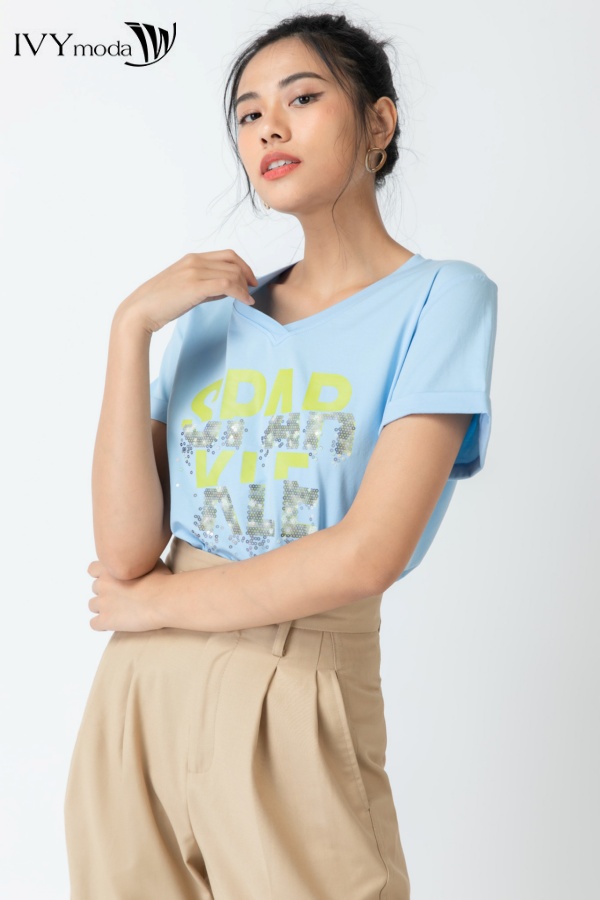 Áo thun cổ V spar kle IVY Moda MS 57M6585