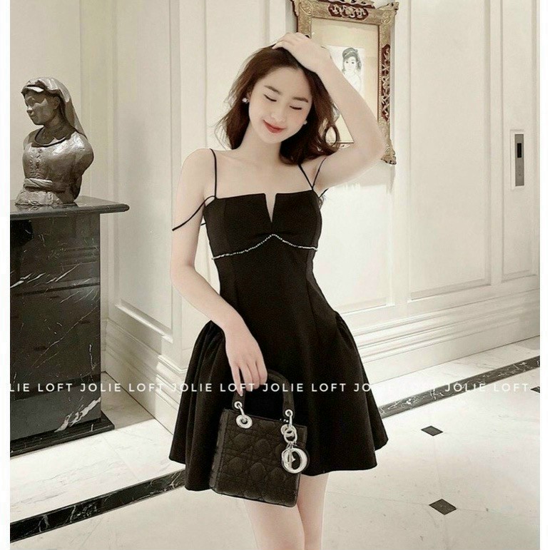 Đầm Xòe Dây Đính Dây Đá (có mút) Sang Chảnh