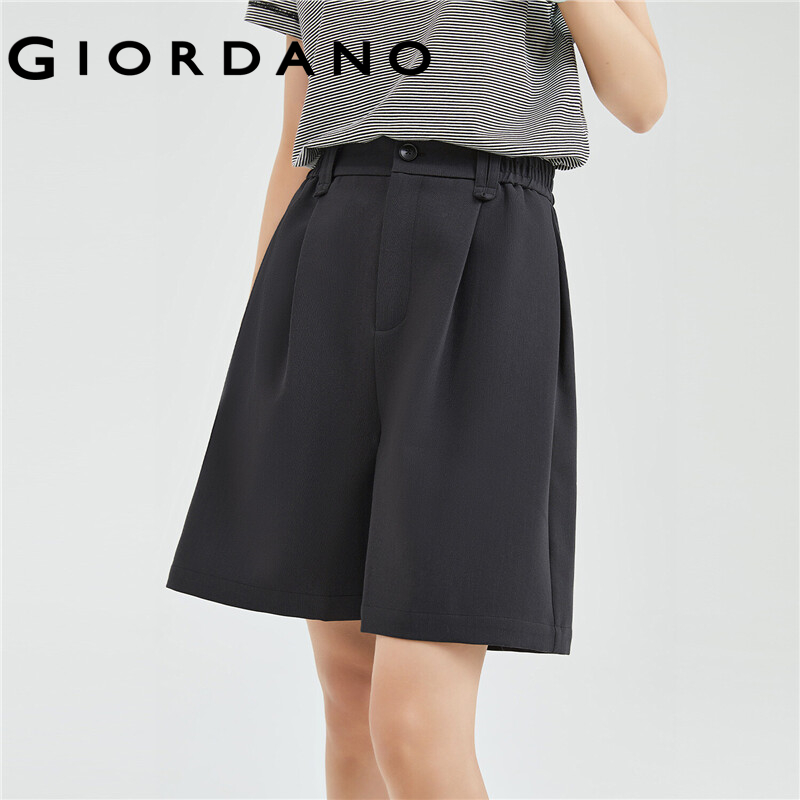 GIORDANO Women Shorts Half Elastic Waist Pleated Shorts Simple Solid Color Anti-Wrinkle Fashion Casual Loose Shorts 18403206