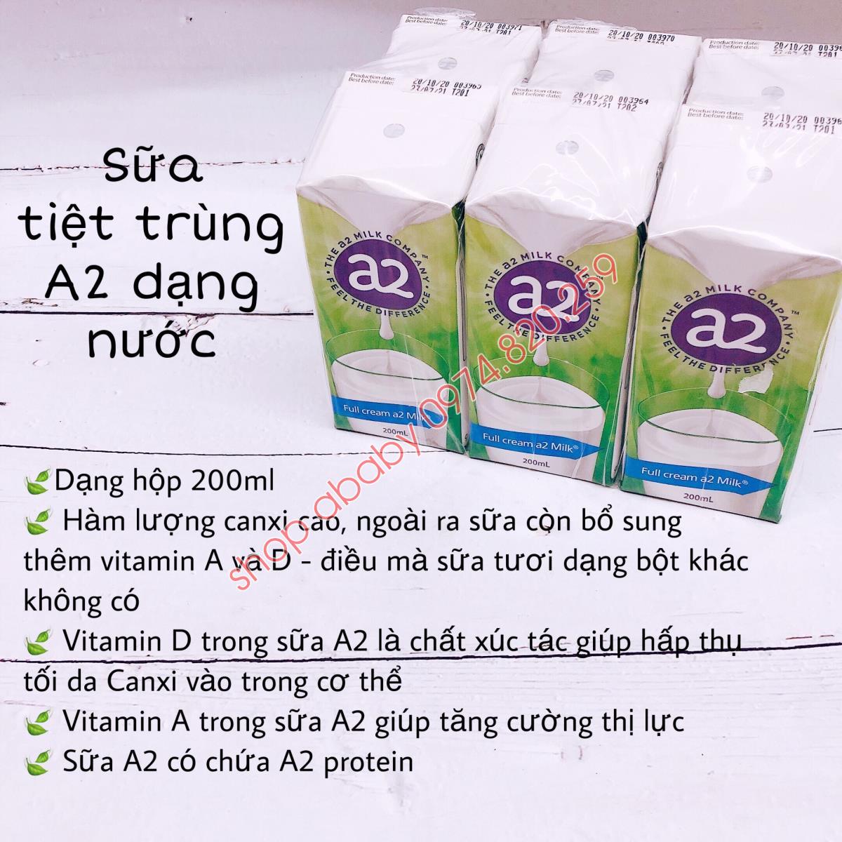 [1 thùng] Sữa nước A2 nguyên kem 200ml (24 hộp)