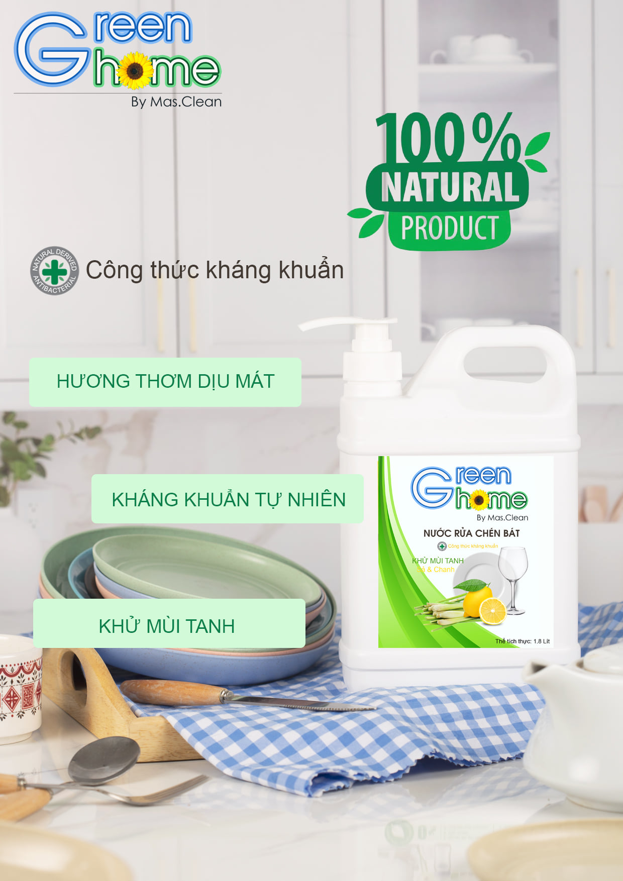 Nước rửa chén hữu cơ GreenHome - can 3.8L