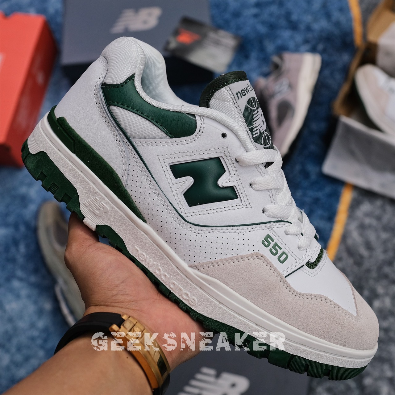 [GeekSneaker] Giày NB New Balance 550 Green White - OG ( Mũi da lộn )