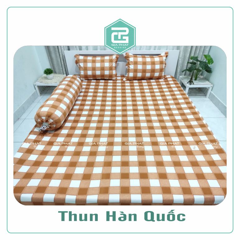 Bộ ga gối Thun Lạnh Hàn Quốc 4 món họa tiết Caro