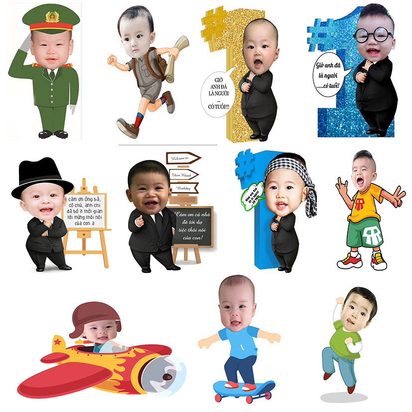 In hình chibi sinh nhật cho bé trai