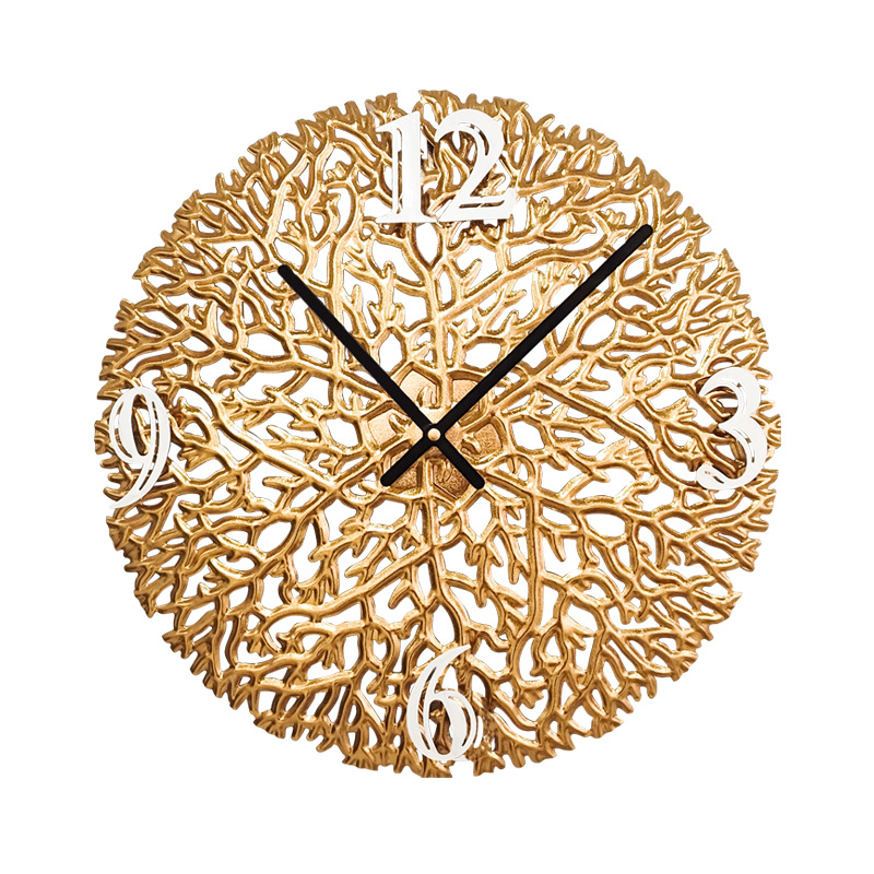 KS Handmade iron art Nordic light luxury gold silent wall clock wholesale art silent restaurant wall hanging home light