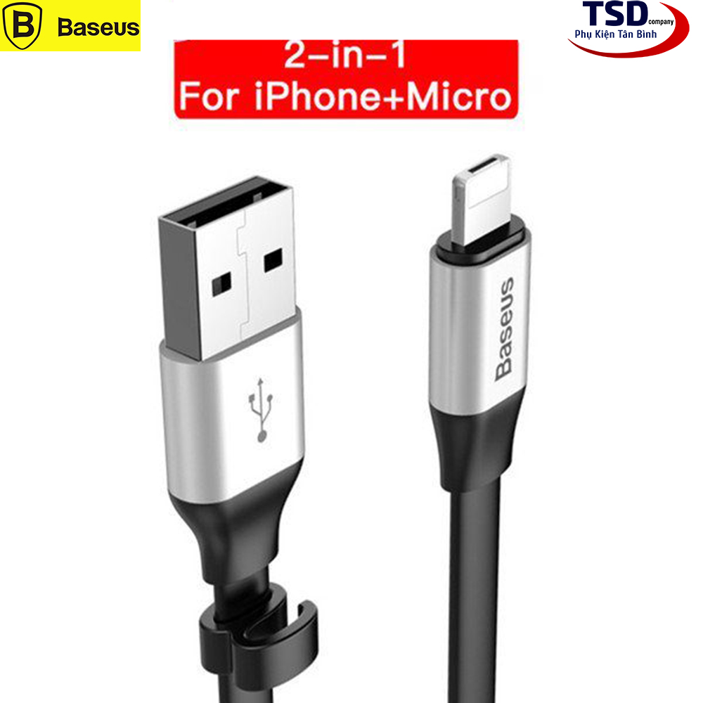Cáp Sạc Ngắn Đa Năng Baseus 2 in 1 Micro USB và Lightning Chính Hãng