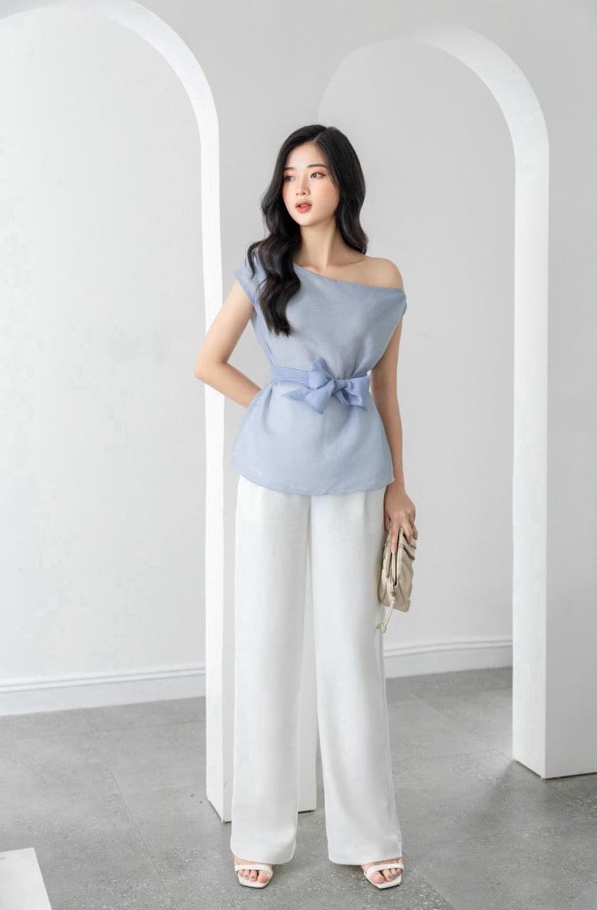 Áo Lệch Vai Phối Nơ Siêu Xinh