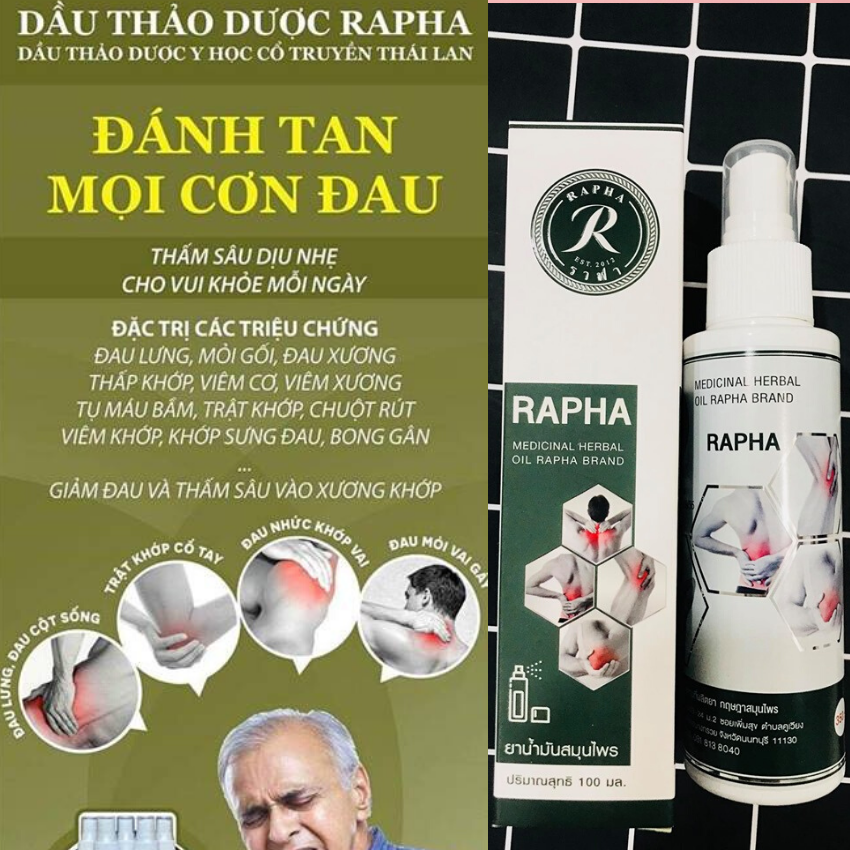 [HCM]DẦU THẢO DƯỢC RAPHA THÁI LAN 100ml (giảm đau nhức cơ-xương-khớp)