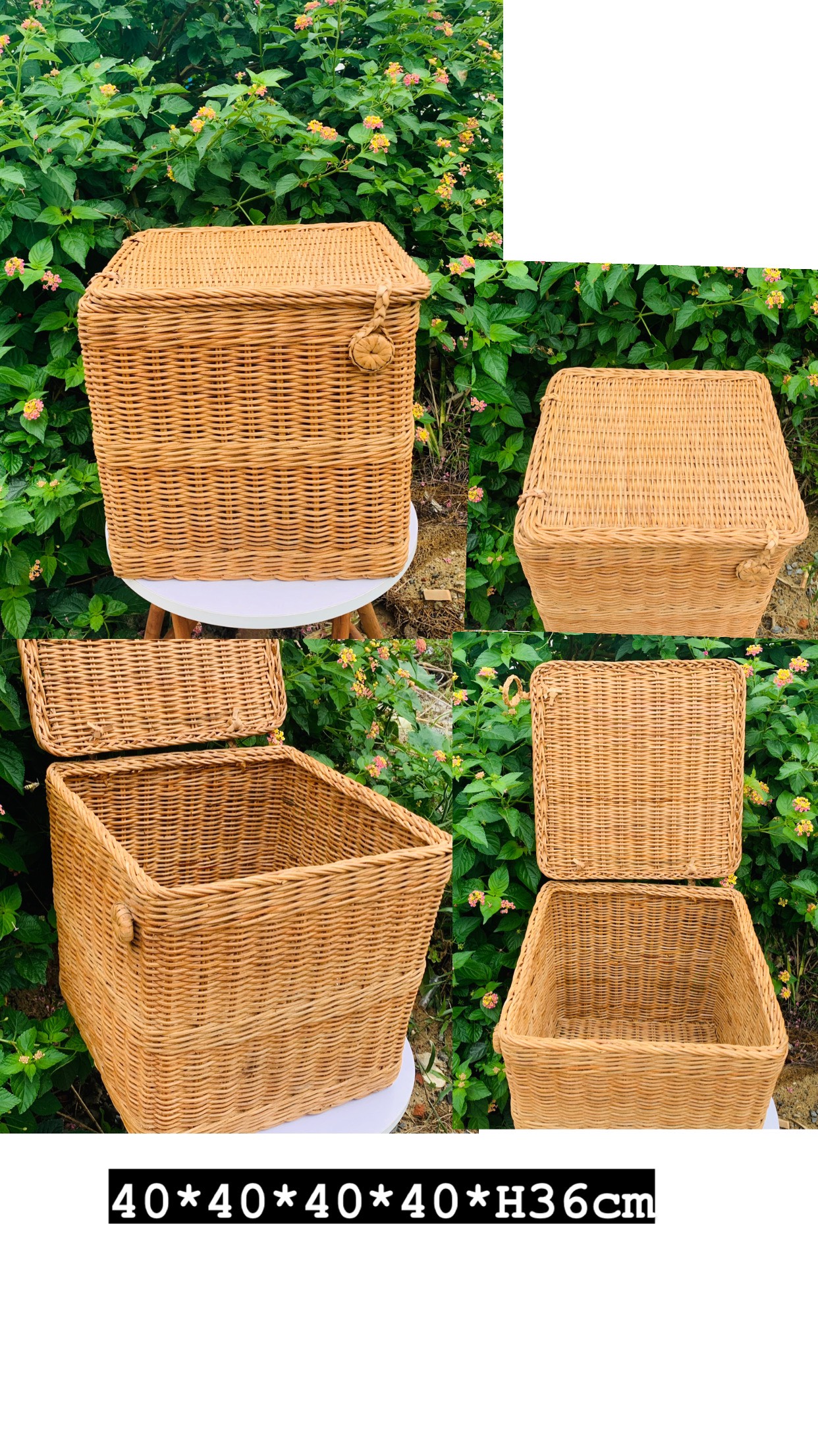 Sọt mây đựng đồ đa năng có nắp 40*28* H41 cm ( nắp thẳng)/ 40*30*H50/40cm ( nắp chéo) Phong Cách Vintage Boho/ Đựng đồ chơi/ Giặt là/ Chất Liệu Mây Cói Tre