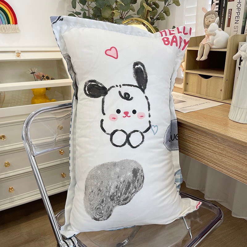 Chăn ga gối cotton poly - Mẫu gấu tim xanh