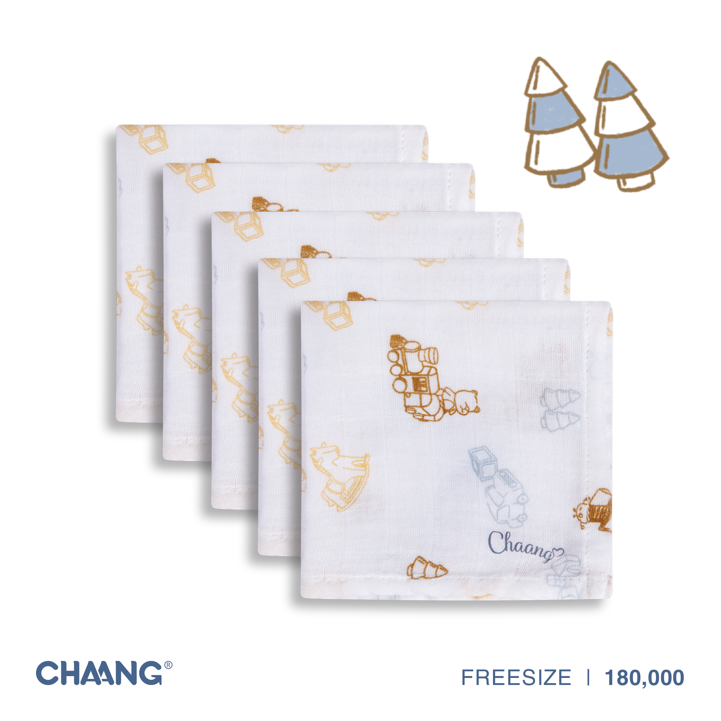 [CHAANG] SET 5 chiếc khăn sữa cho bé voi gỗ kích thước 25x25cm Chaang