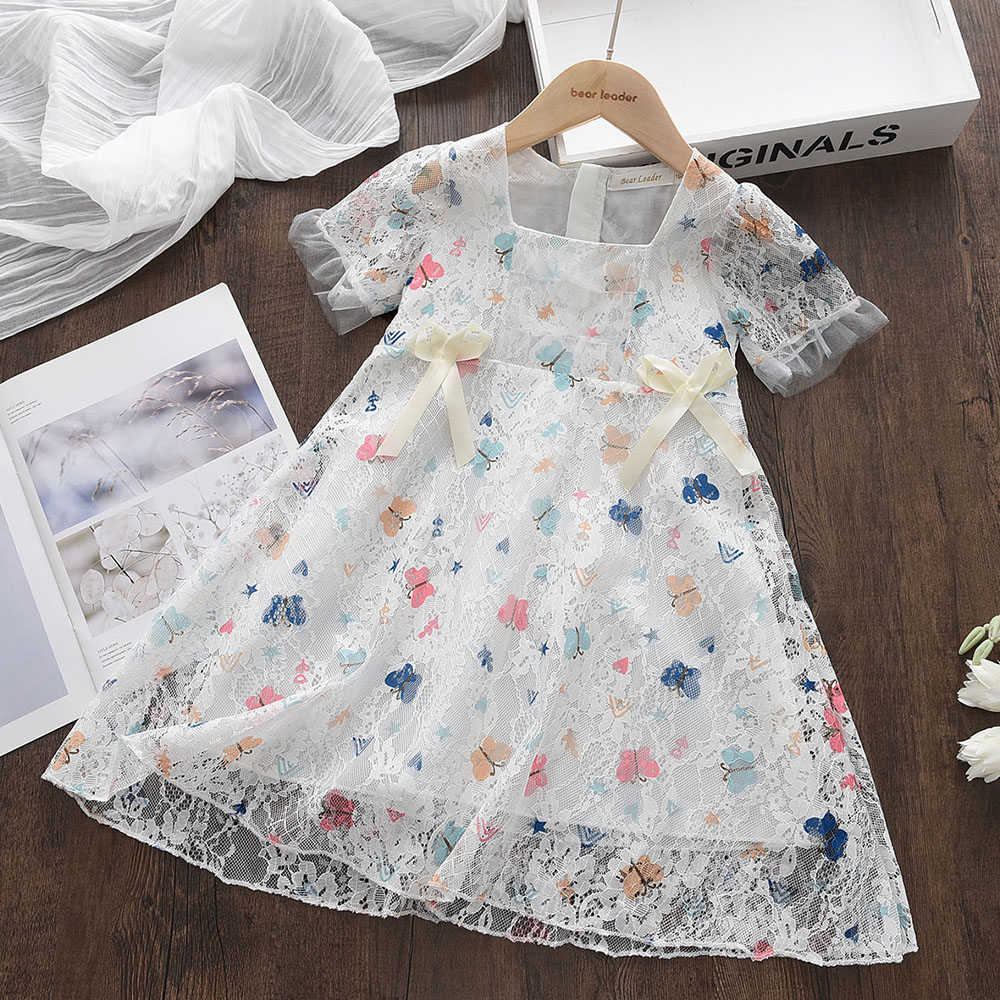 Bear Leader Flowers Summer Kids Girls Dress Butterfly Lace Mesh Dress Dresses Casual Baby Girl Dress Girls Princess  Children Clothing