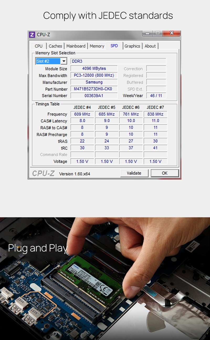 【Free-delivery】 Memory DDR3L 1.35V / DDR3 1.5V 1333 1600 MT/s MHz 4GB 8GB RAM 204pin SO-DIMM Memory for Notebook.