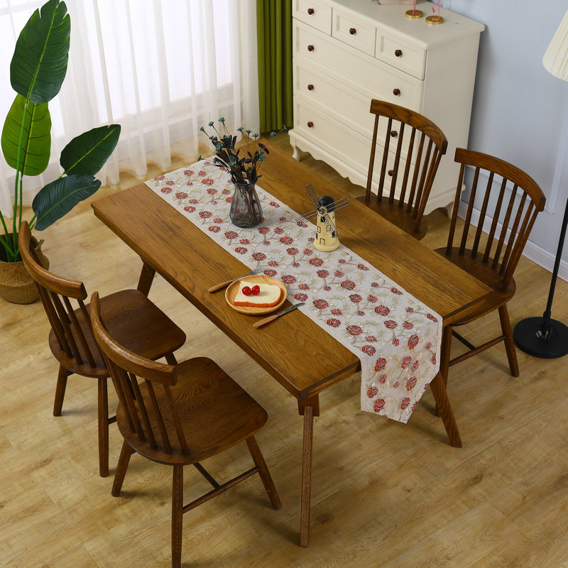 Linen embroidered table runner wedding Chinoiserie style red classical table cloth lace tea table cloth luxury decorative tablecloth TV cabinet coffee table cloth lace dust cover