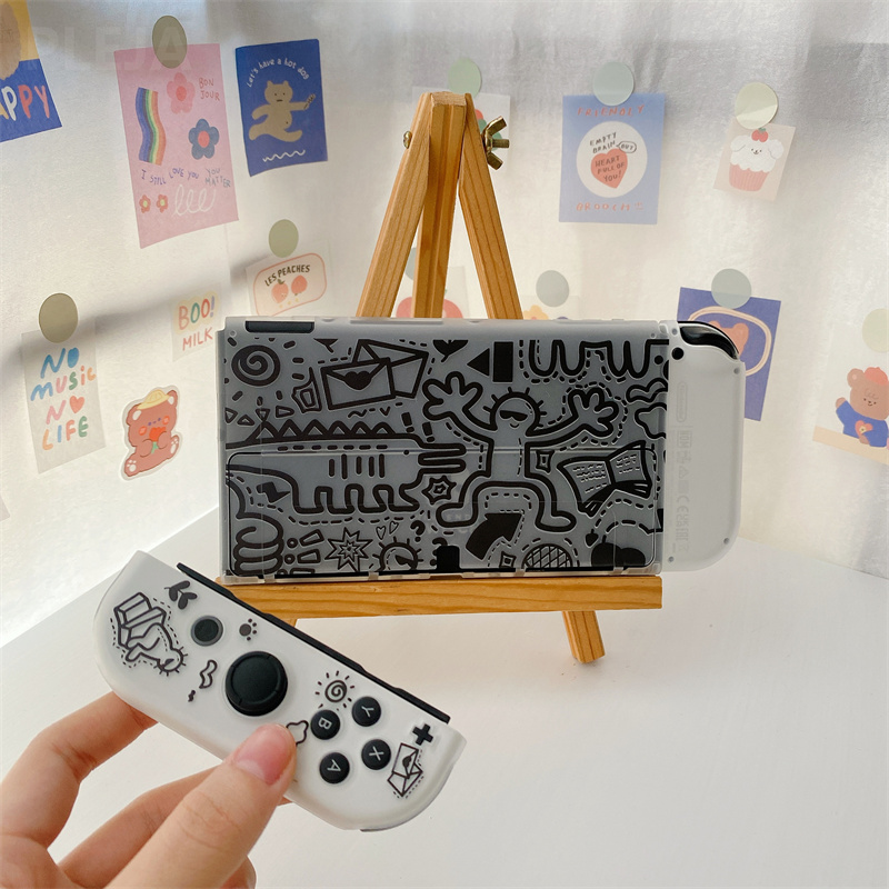 【Stylish】 Cute Cartoon Graffiti Game Console Protective Case For Nintendo Switch OLED Soft Silicone Protector Cover For Switch Accessories
