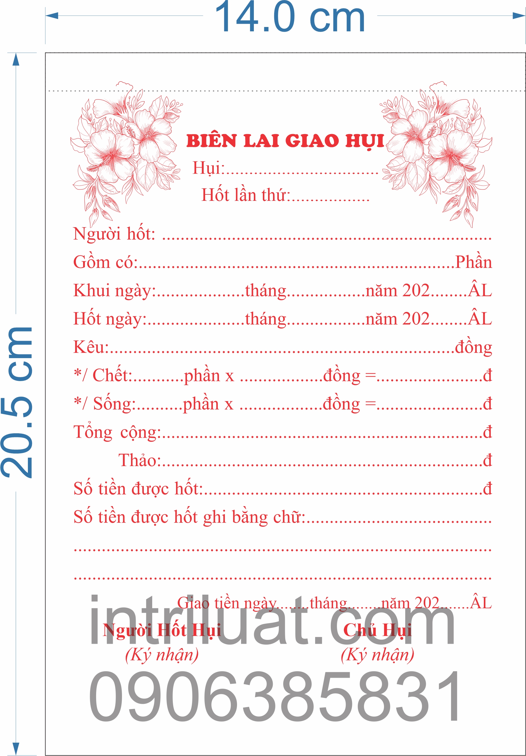 Biên Lai Giao Hụi 2 liên A5 (Không in chữ AL)