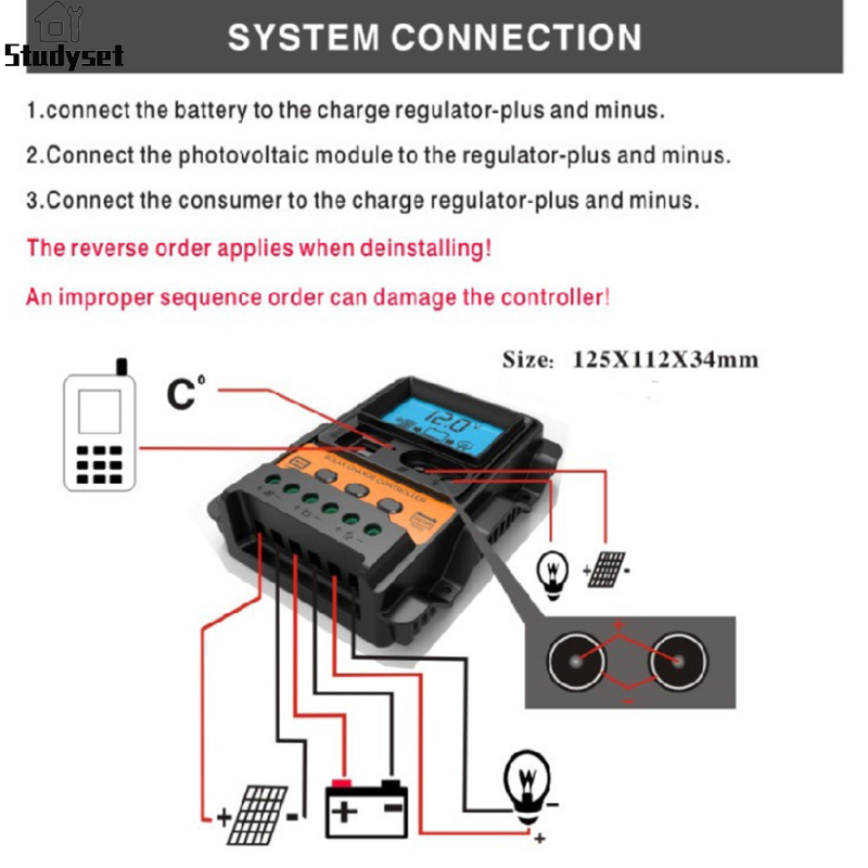 Studyset IN stock 30A Solar Charge Controller 12V/ 24V Solar Panel Regulator With LCD Display Dual USB Port PWM Auto Paremeter