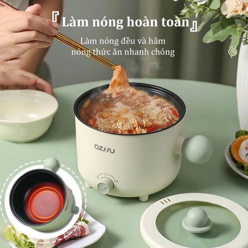 Nồi lẩu điện mini OZHU có lồng hấp cao cấp