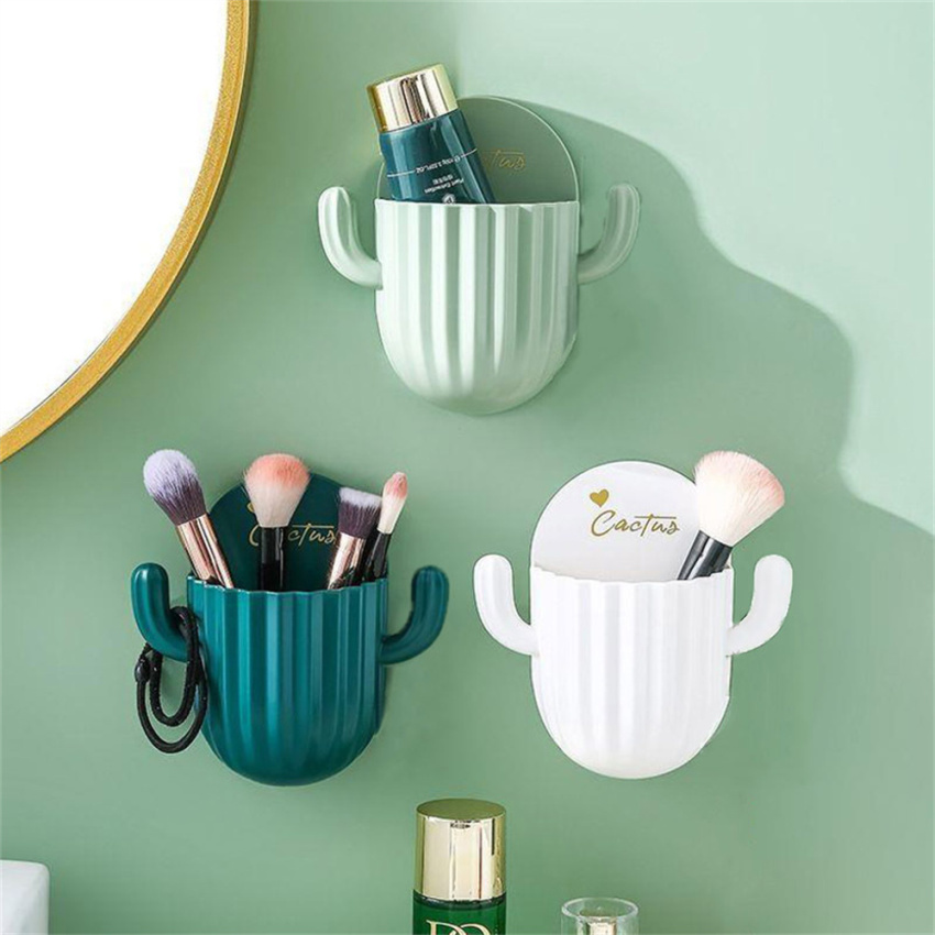 Household Drain Shelf Wall-mounted Seamless Self-adhesive Shaver Organizer Toothbrush Holder Storage Rack Cactus Hook