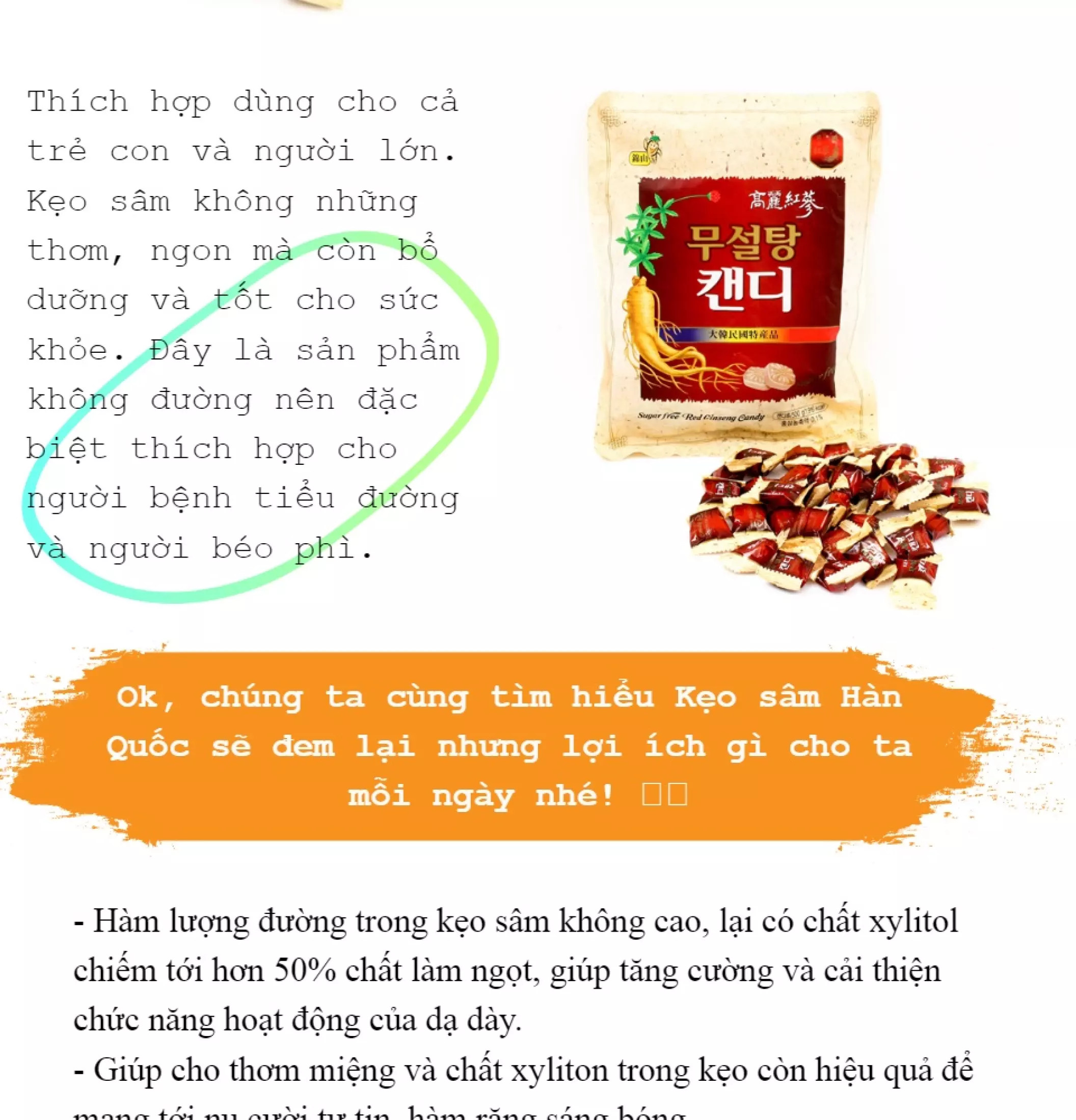 Kẹo sâm Không Đường Hàn Quốc Bịch 500g -THƯỢNG HẠN