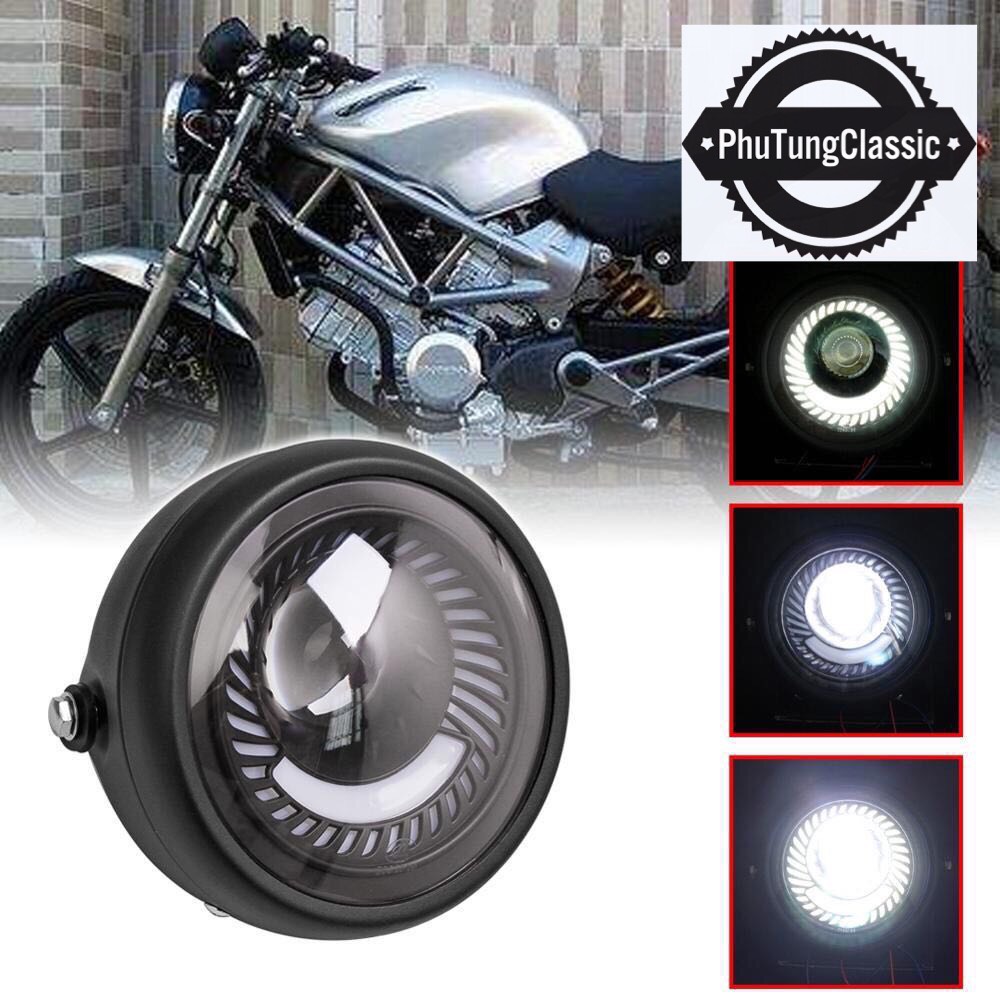 Combo đèn pha led xoáy Retro kèm theo tai bắt pha độ mọi loại xe classic, tracker...