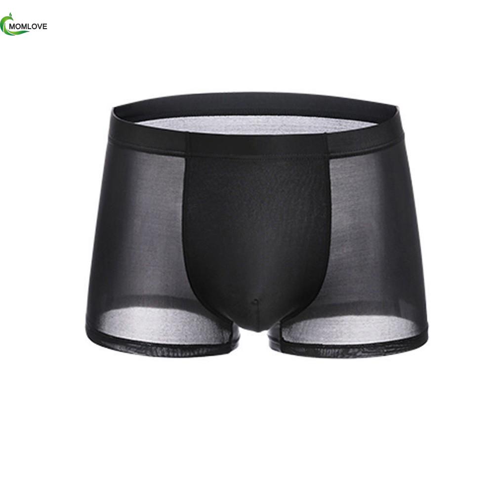 Stylish and Sexy Men's Transparent Boxer Briefs Thin Ice Silk Underwear L~2XL