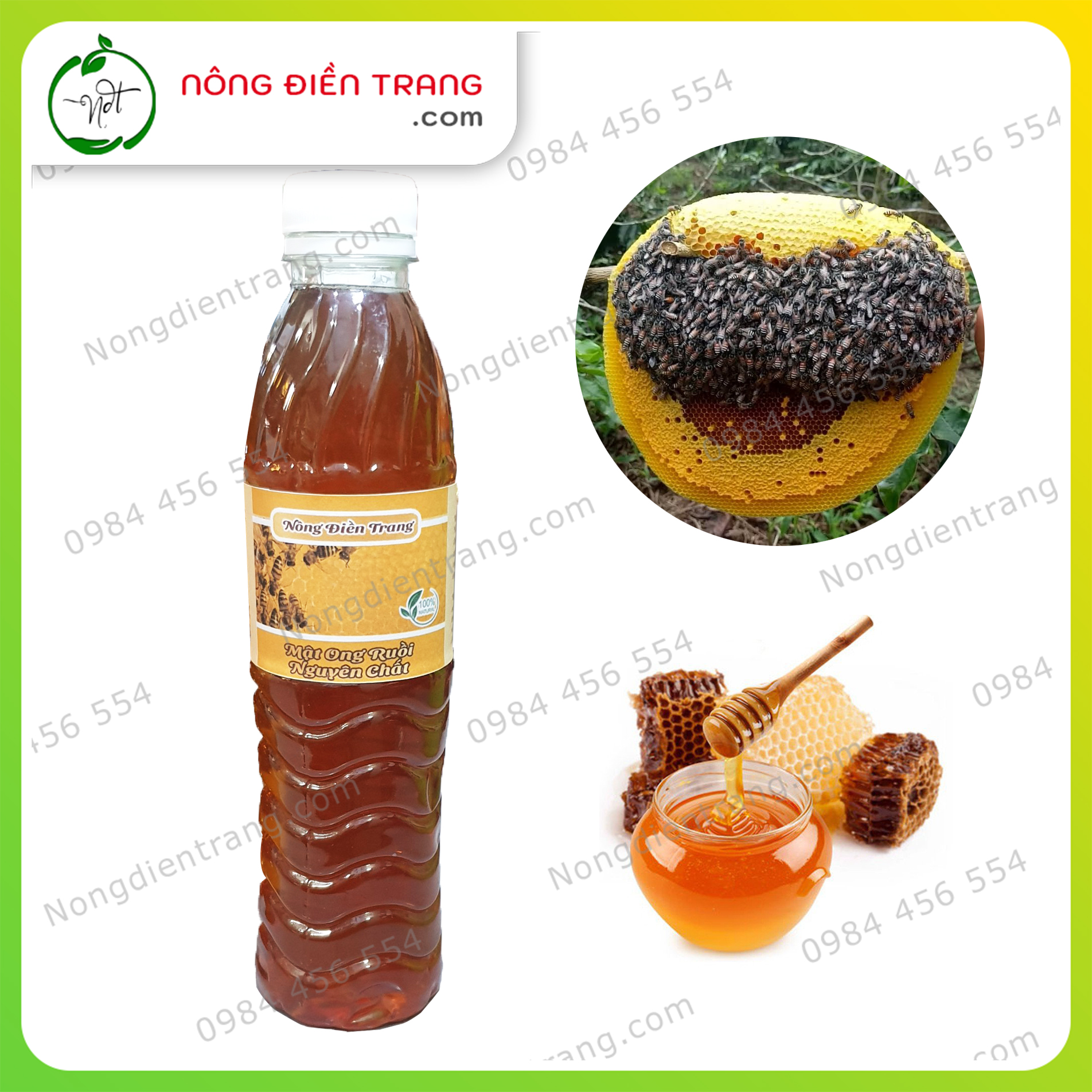 Mật Ong Ruồi Thiên Nhiên Nguyên Chất 100% - Chai 400ml - Được Trích Từ Tổ Ong Ruồi Rừng Nguyên Sáp, Không Pha Lẫn Tạp Chất VTNN Nông Điền Trang