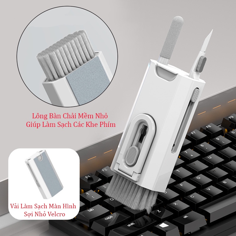 Bộ Vệ Sinh 8 In 1 Đa Năng Kết Hợp Nhiều Dụng Cụ Vệ Sinh Tiện Dụng ( Làm Sạch Airpod Bàn Phím Màn Hình Điện Thoại )