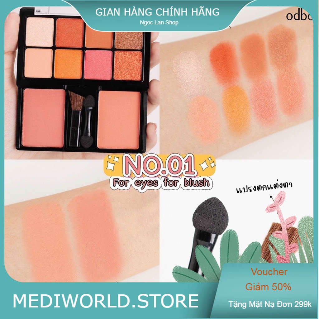 (Mẫu Mới) Bảng Phấn Mắt Kèm Má Hồng Odbo 2 Tầng