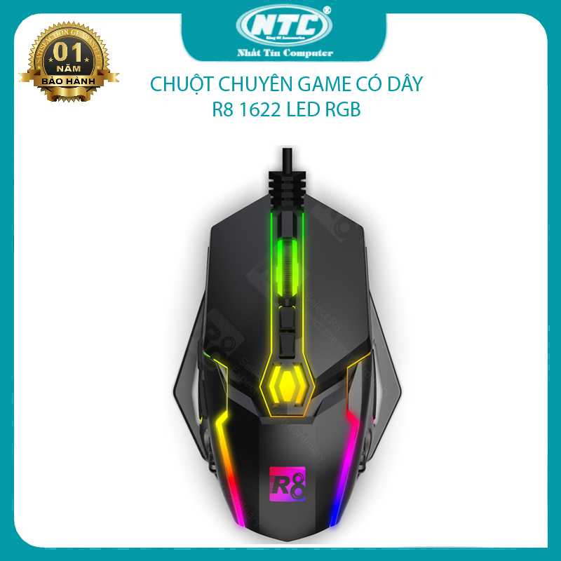 Chuột 7d gaming r8 1622 led rgb phù hợp dùng cả 2 tay - dpi lên đến 7200 nhất tín computer