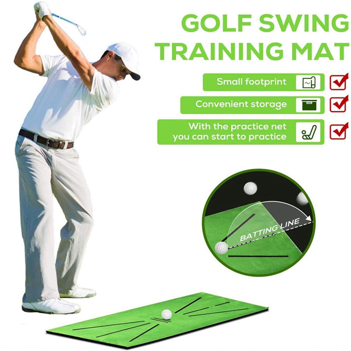 Golf Swing Mat Batting Trajectory Direction Detection Training Pad Golf Training Aid Equipment for Indoor/Outdoor Swing Detection Batting