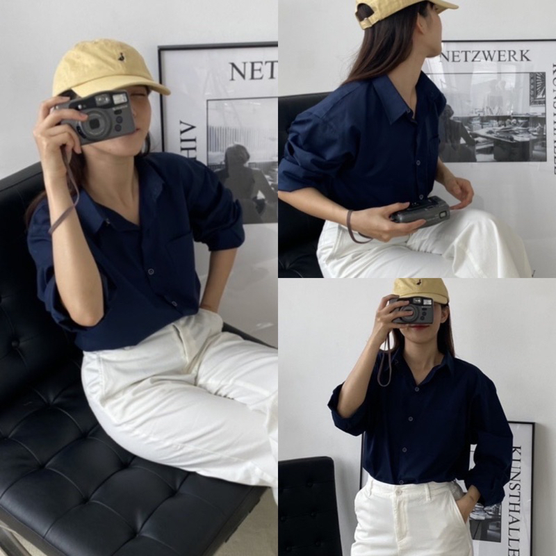 Áo sơ mi nữ - hee by ohi - màu xanh navy tím than cotton chống nhăn