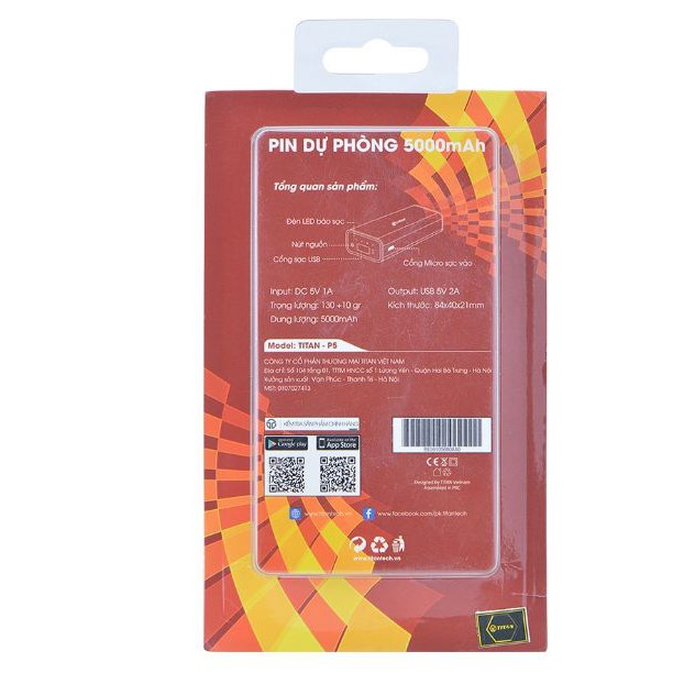 [XẢ HÀNG]PIN DỰ PHÒNG TITAN P5 CAO CẤP 5000MAH