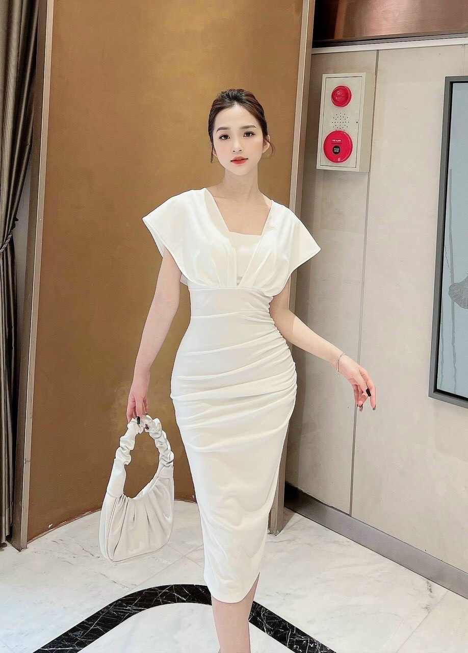 Đầm body nữ dáng suông dài đi tiệc sang chảnh, đầm maxi đi tiệc, váy thiết kế đi tiệc cổ vuông tay áo đắp chéo, đầm nữ ôm eo đơn giản thanh lịch