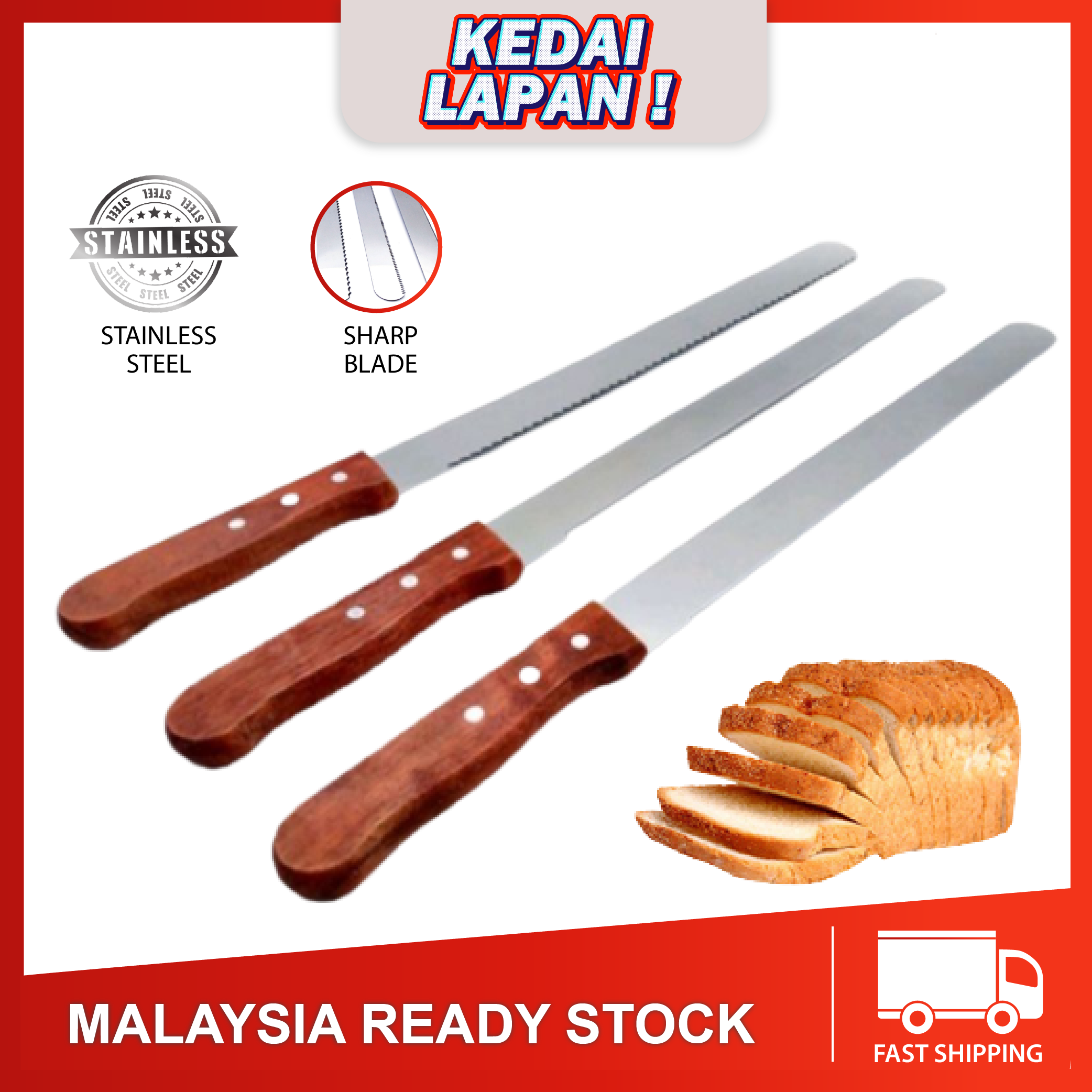10 Inch Stainless Steel Bread Cake Cutter Knife Pisau Kuih Roti 不锈钢10