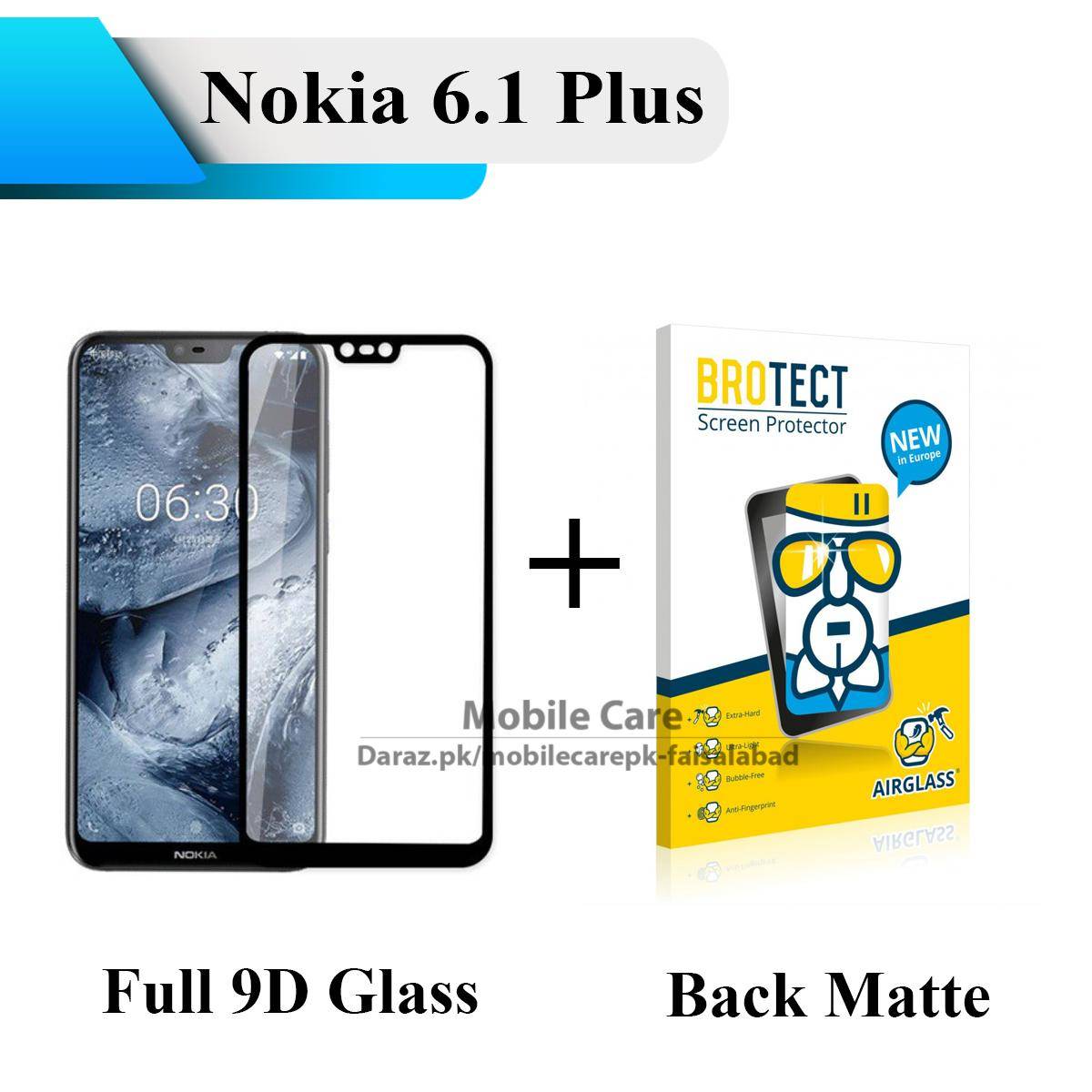 Nokia 6.1 Plus Full Black 9D|5D|6D|10D|11D|21D Tempered Glass Screen Protector Full Glue Edge To Edge + Back Matte Protector Soft Skin Sheet Soft Film Protection For Nokia 6.1+