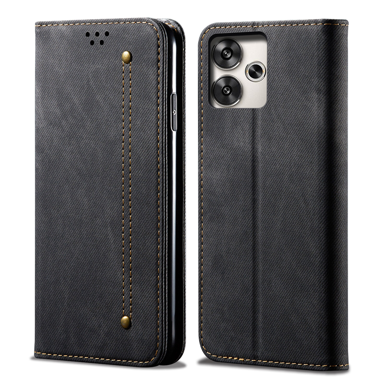 lthmy for Xiaomi Redmi Turbo 3 case Retro Denim Leather Flip Wallet Stand Casing Cover. 