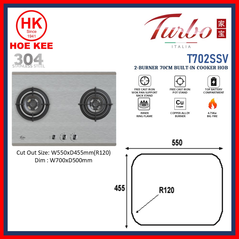 (BUNDLE) TURBO INCANTO 2 BURNER STAINLESS STEEL GAS HOB + TURBO INCANTO